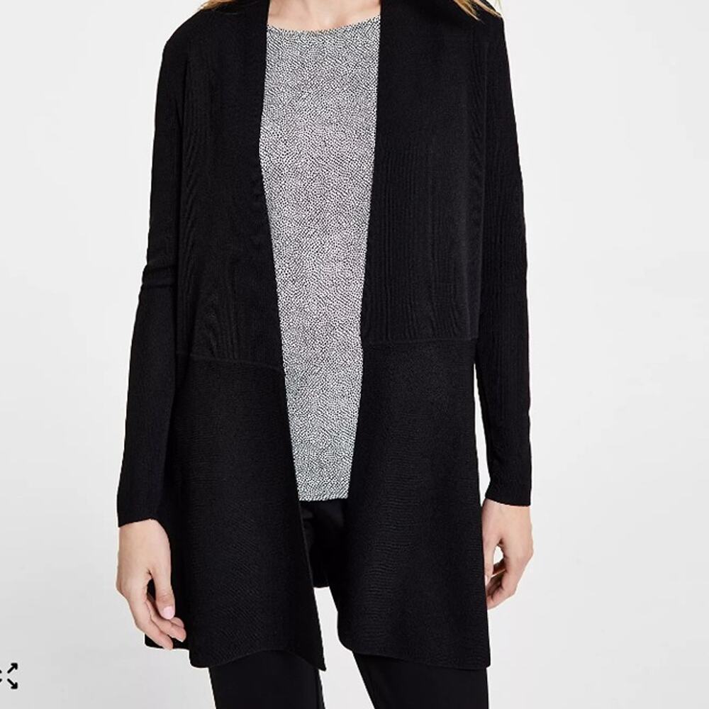 Anne Klein Black Open Front Longline Cardigan Sweater NWT Size 1X Monterey